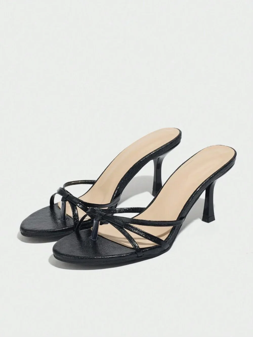 Black Glamorous Women's Twist Stilettos Plain Slingback Platform Heels